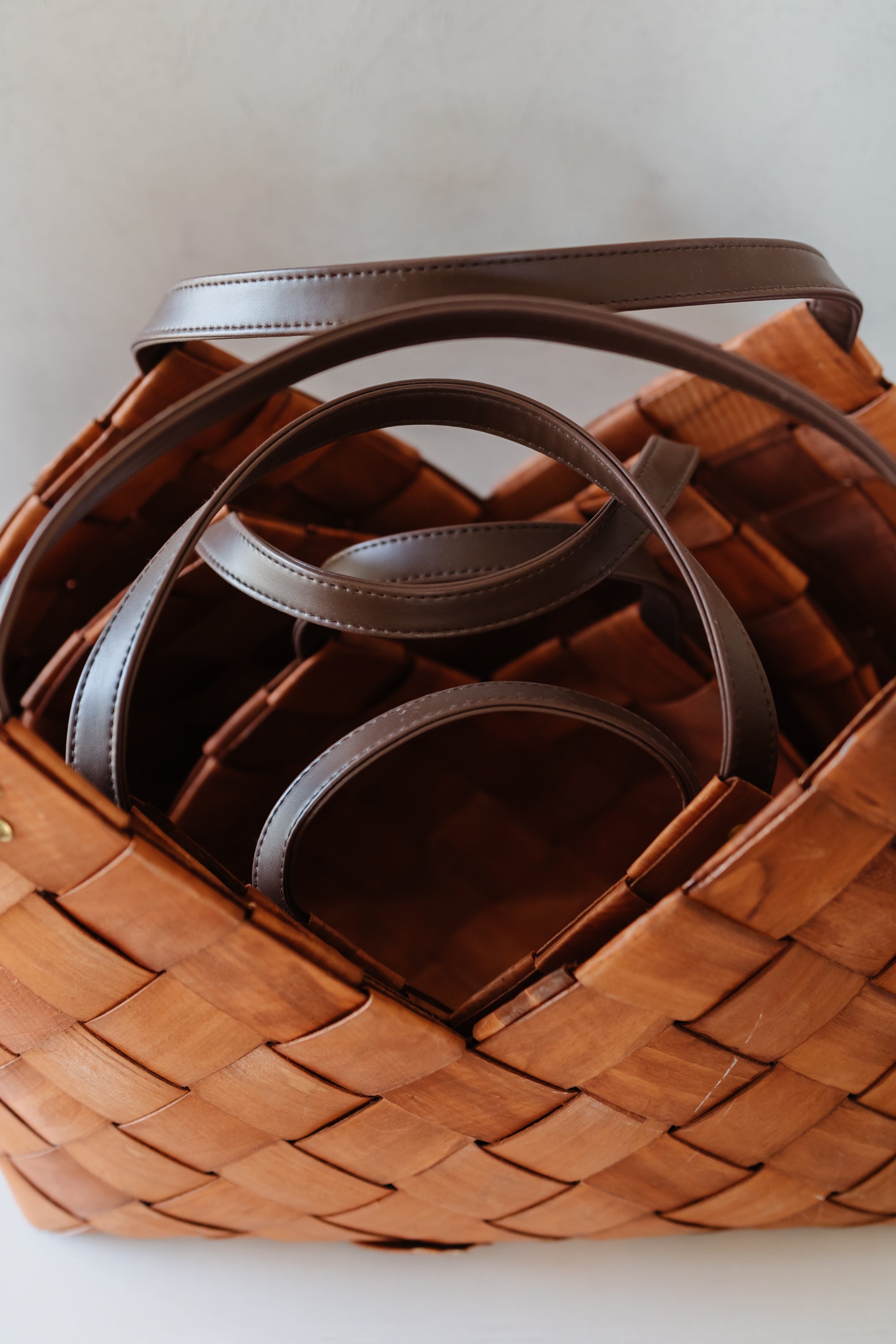 Woven Wood Baskets with Leather Handles – Shoppe Apiary